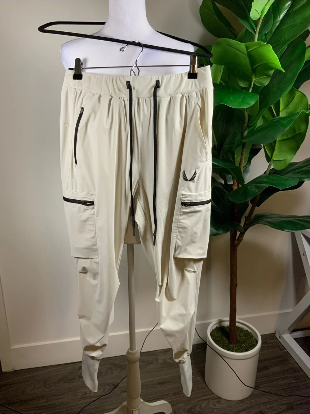 ASRV Cream Cargo Joggers with Black Accents